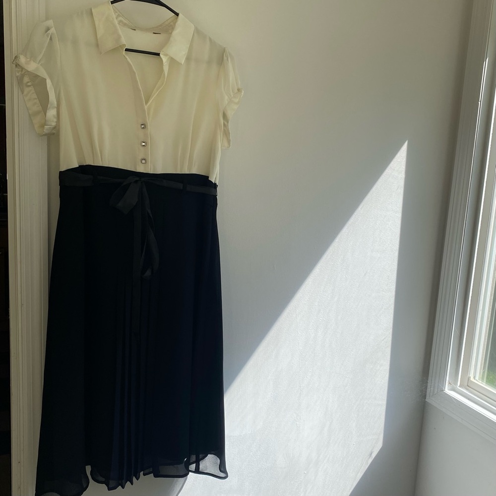 Signature by Robbie Bee Black and Cream Knee-Length Cocktail Dress L (estimated)
